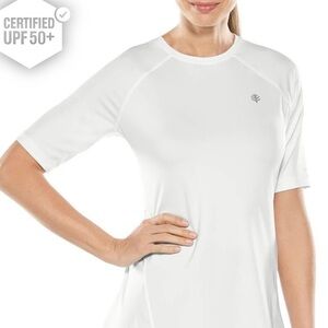 Coolibar Devi Short Sleeve Fitness Shirt White Athlon Fabric UPF 50+ Size Small